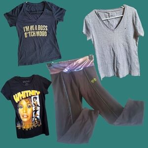 Justice Leggings- Hilfiger V-Neck/Whitney Houston/I'M IN A BOSS B*TCH MOOD Tees